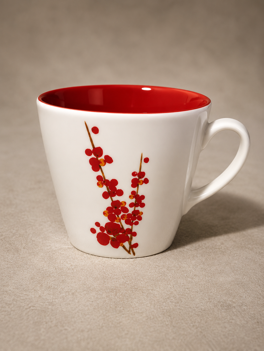 Retro White Red Floral Coffee & Tea Ceramic Mug