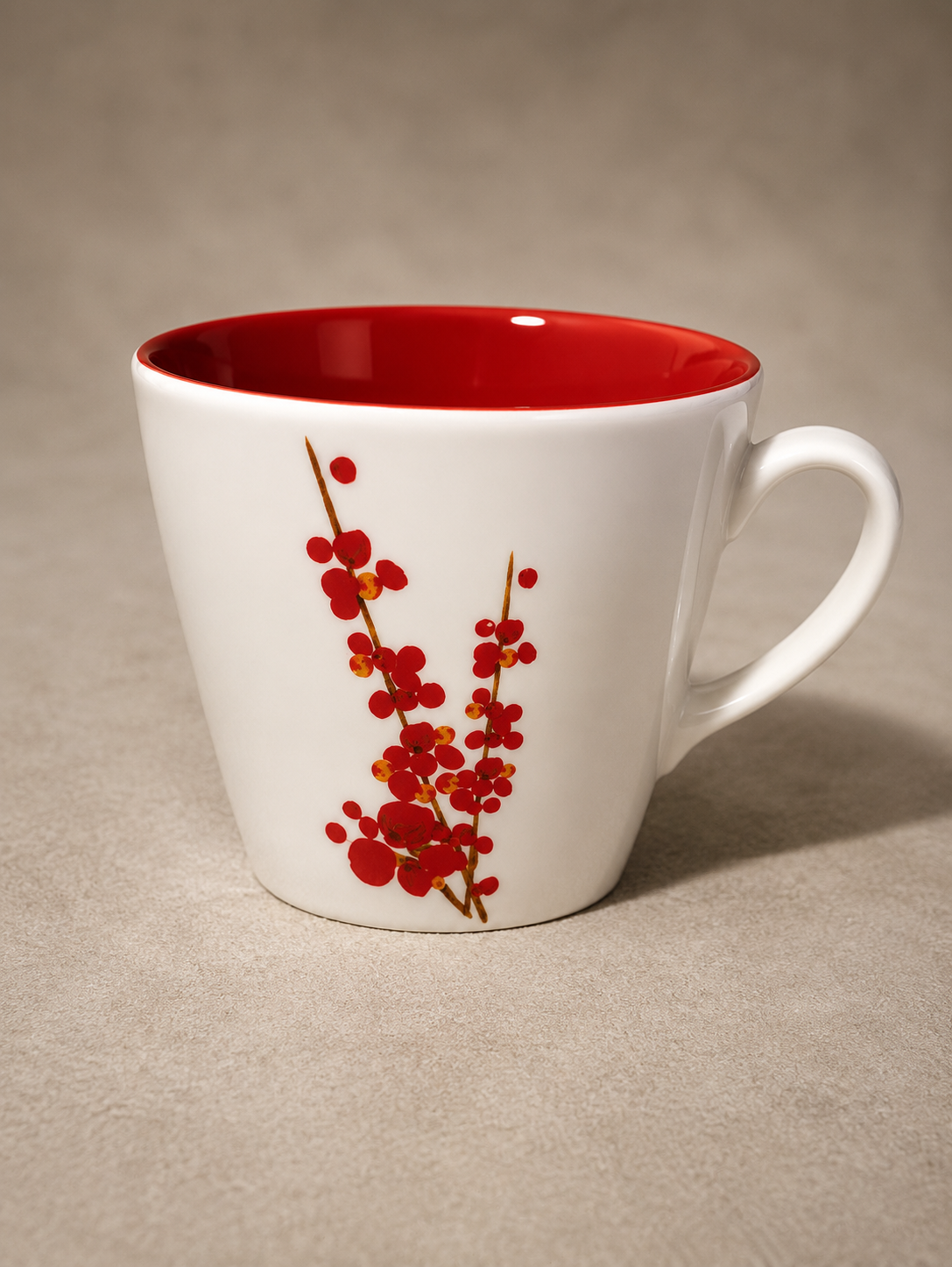 Retro White Red Floral Coffee & Tea Ceramic Mug