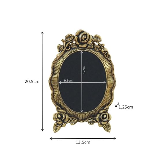 Vintage Floral Oval Photo Frame 8" – Antique Gold Finish