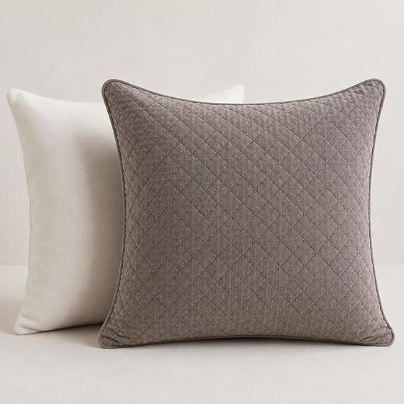 Premium Quilted Cushion Covers 18x18" – Set of 3, Beige