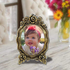 Vintage Floral Oval Photo Frame 8" – Antique Gold Finish